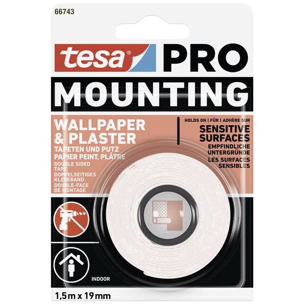 tesa Mounting PRO Tapete & Putz 66743-00000-00 Monteringsband Vit (L x B) 1.5 m x 19 mm 1 st
