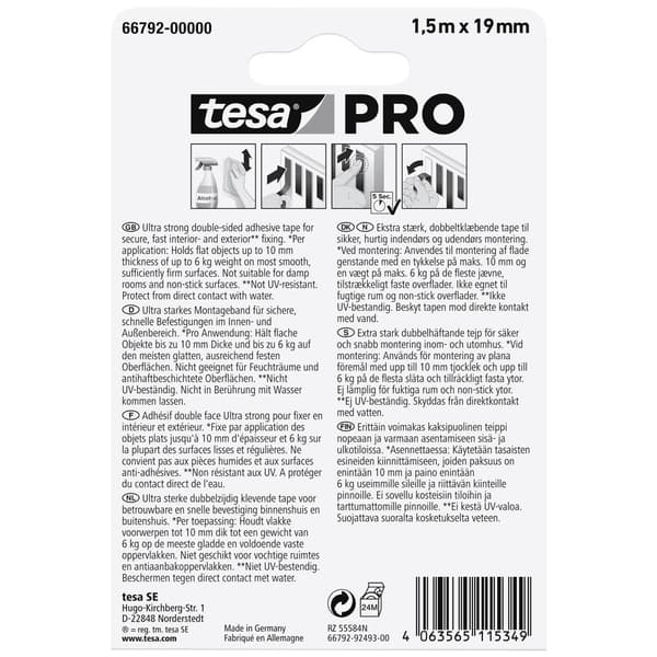 tesa Mounting PRO Ultra Strong 66792-00000-00 Monteringsband Vit (L x B) 1.5 m x 19 mm 1 st