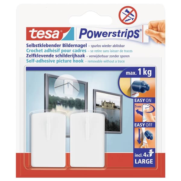 tesa POWERSTRIPS® Tesa® Powerstrips spik till tavlor Vit