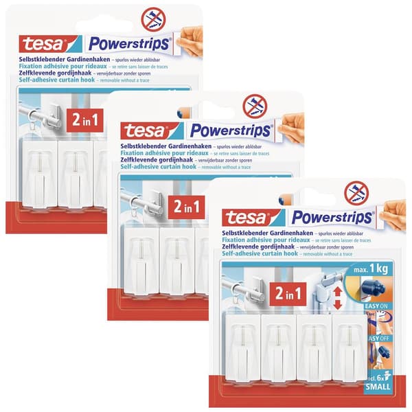 tesa Tesa Powerstrips Vario-gardinstrokar i 3-pack - självhäftande gardinstänger från Tesa - kan tas loss igen och anvä