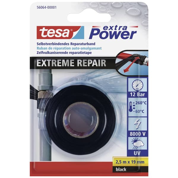 tesa EXTRA POWER 56064-00500-00 Repareringstejp Svart (L x B) 2.5 m x 19 mm 3 st