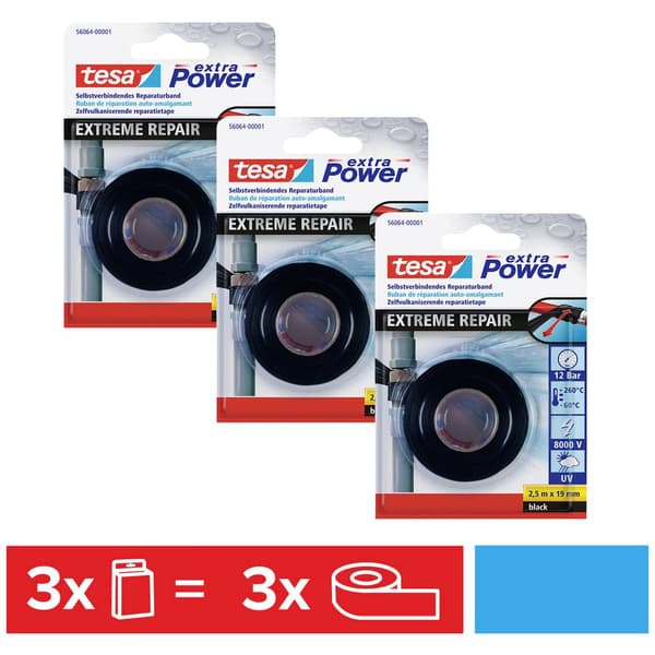 tesa EXTRA POWER 56064-00500-00 Repareringstejp Svart (L x B) 2.5 m x 19 mm 3 st