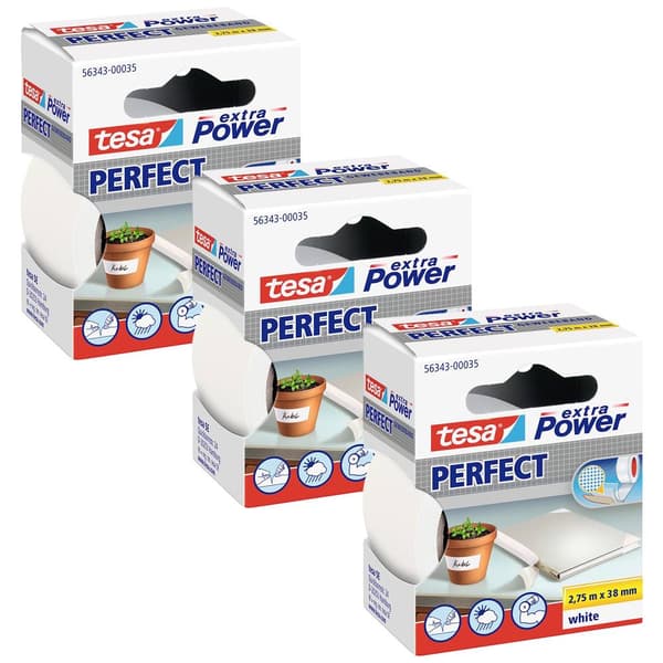 tesa EXTRA POWER PERFECT 56343-00501-04 Tygtejp Vit (L x B) 2.75 m x 38 mm 3 st