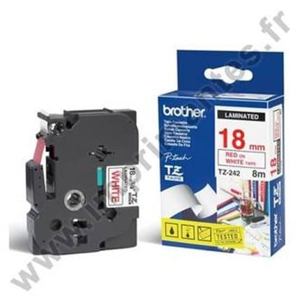 Brother TZE242 18mm Röd på vit laminerad