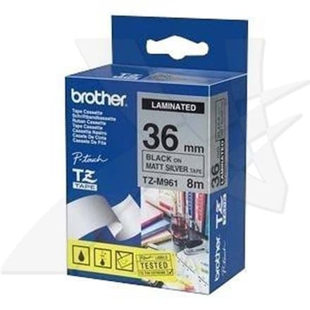Brother TZEM961 Tejp SvartText,Mattsilver,36mm
