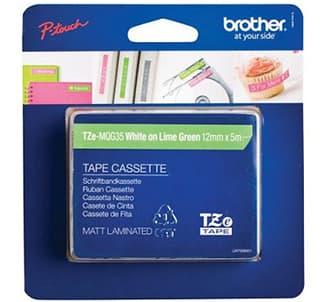 BROTHER TZEMQG35 12mm White/Lime Green matt 5M length