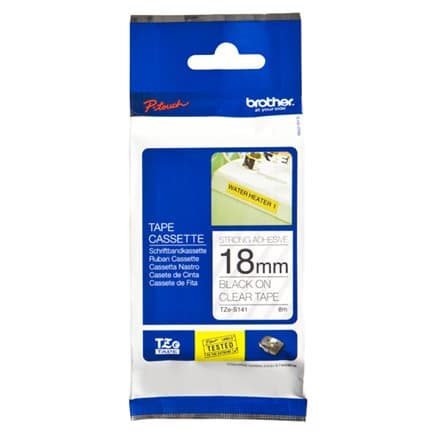 BROTHER TZES141 18mm BLACK ON CLEAR ADHESIVE TAPE