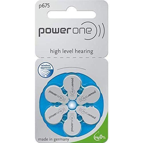Hörselbatterier - Power One - p675 - Implant Plus Cocleari - Paket med 6 - Färg Blå - Svart