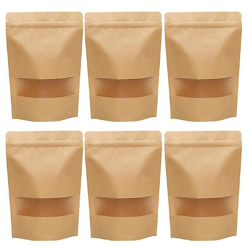 50pcs Transparent Window Kraft Paper Gift Bags Portable Self-adhesive Sweet Storage Pouch For Party Supplies (16x22cm)