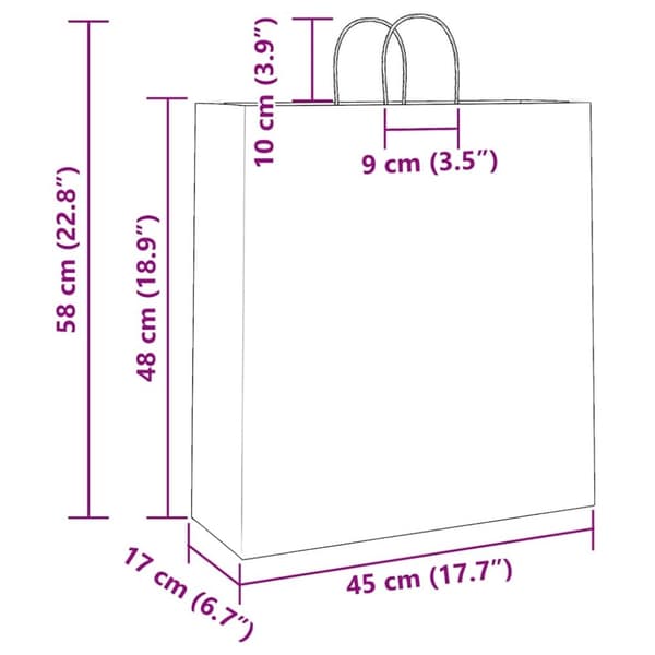 vidaXL Kraftpapperspåsar 50 st med handtag brun 45x17x48 cm