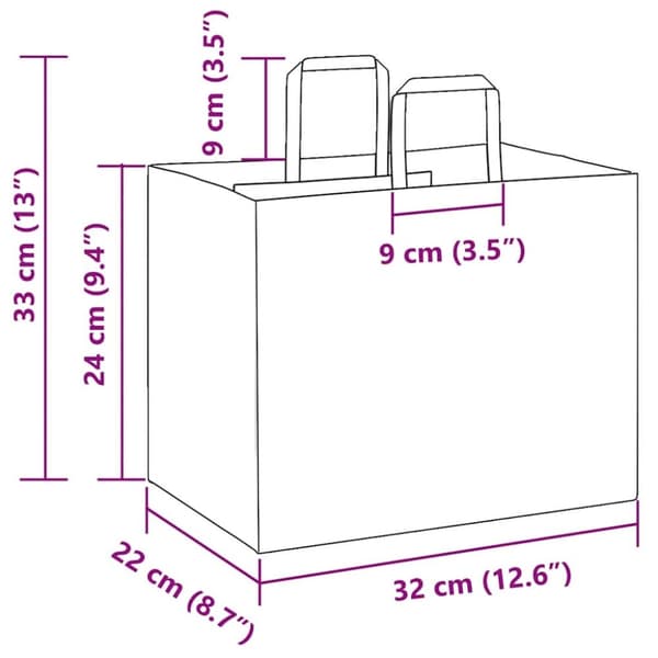 vidaXL Papirposer 250 stk med håndtak brun 32x22x24 cm