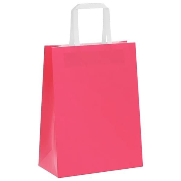 vidaXL Kraftpapperspåsar 250 st med handtag rosa 21x11x28 cm