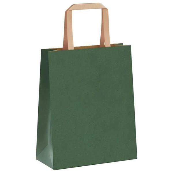 vidaXL Kraftpapperspåsar 250 st med handtag grön 18x8x22 cm