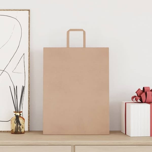 vidaXL Kraftpapperspåsar 250 st med handtag brun 32x12x42 cm