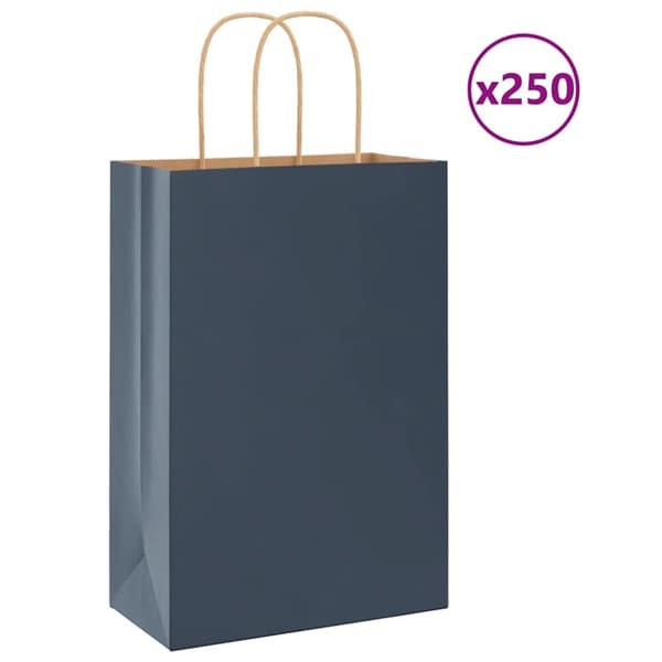 vidaXL Papperspåsar 250 st med handtag blå 21x11x31 cm
