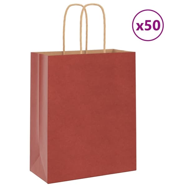 vidaXL Kraftpapperspåsar 50 st med handtag röd 18x8x22 cm