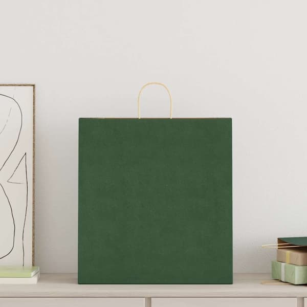 vidaXL Kraftpapperspåsar 250 st med handtag grön 45x17x48 cm