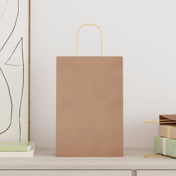 vidaXL Papperspåsar 250 st med handtag brun 21x11x31 cm
