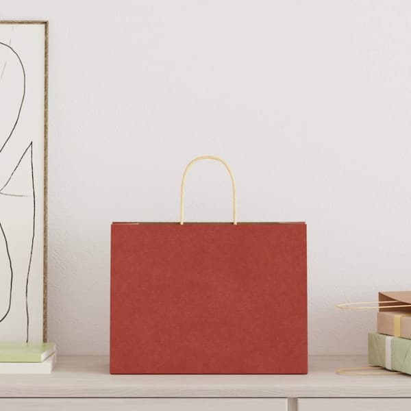 vidaXL Kraftpapperspåsar 250 st med handtag röd 32x17x25 cm