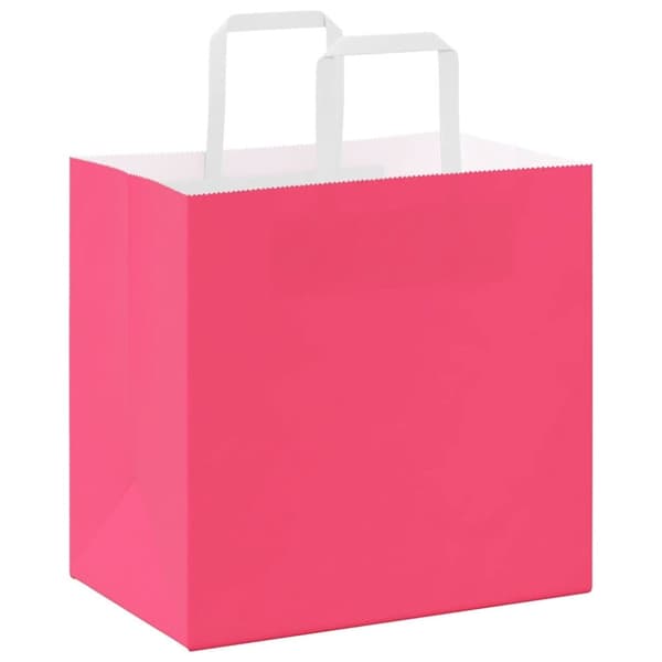 vidaXL Kraftpapperspåsar 250 st med handtag rosa 26x17x25 cm