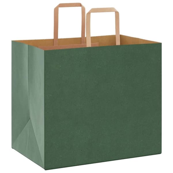 vidaXL Kraftpapperspåsar 250 st med handtag grön 32x22x28 cm