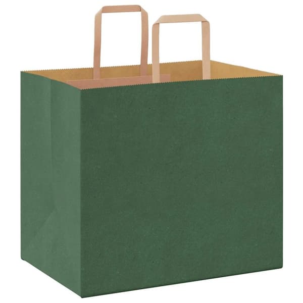 vidaXL Kraftpapperspåsar 250 st med handtag grön 32x22x28 cm