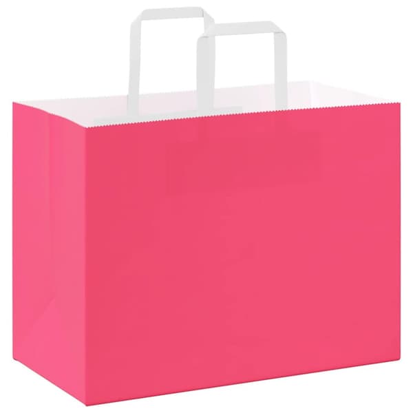 vidaXL Kraftpapperspåsar 250 st med handtag rosa 32x17x25 cm