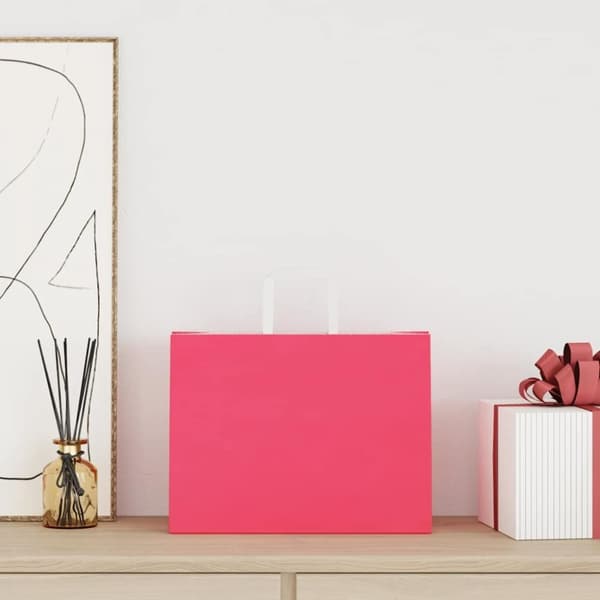 vidaXL Kraftpapperspåsar 250 st med handtag rosa 32x17x25 cm