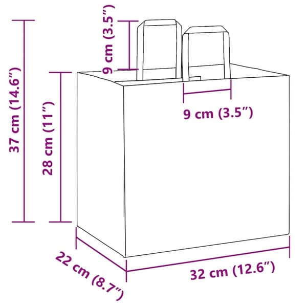vidaXL Kraftpapperspåsar 50 st med handtag rosa 32x22x28 cm