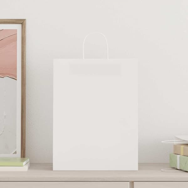 vidaXL Kraftpapperspåsar 50 st med handtag vit 32x12x42 cm