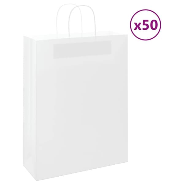vidaXL Kraftpapperspåsar 50 st med handtag vit 32x12x42 cm