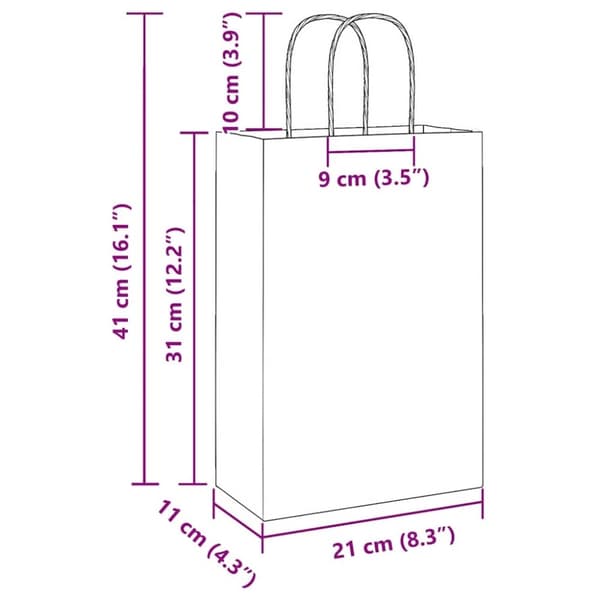 vidaXL Papirposer 250 stk med håndtak svart 21x11x31 cm
