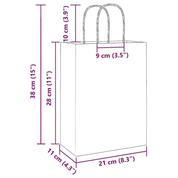 vidaXL Kraftpapperspåsar 50 st med handtag röd 21x11x28 cm