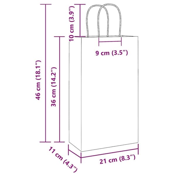 vidaXL Kraftpapperspåsar 250 st med handtag röd 21x11x36 cm