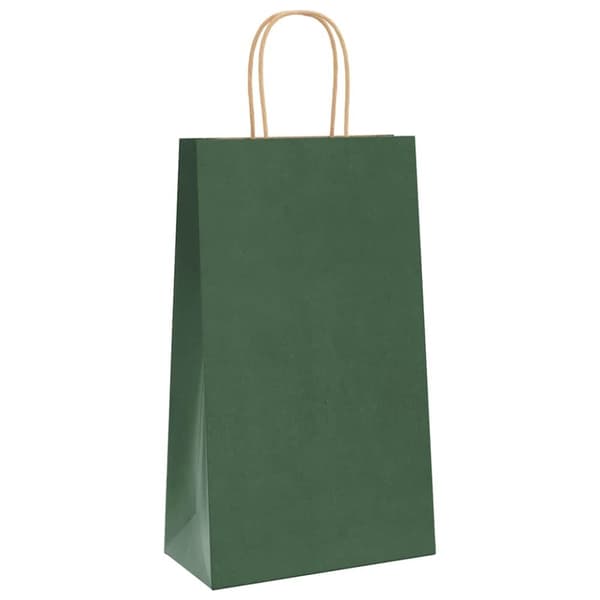 vidaXL Kraftpapperspåsar 250 st med handtag grön 21x11x36 cm