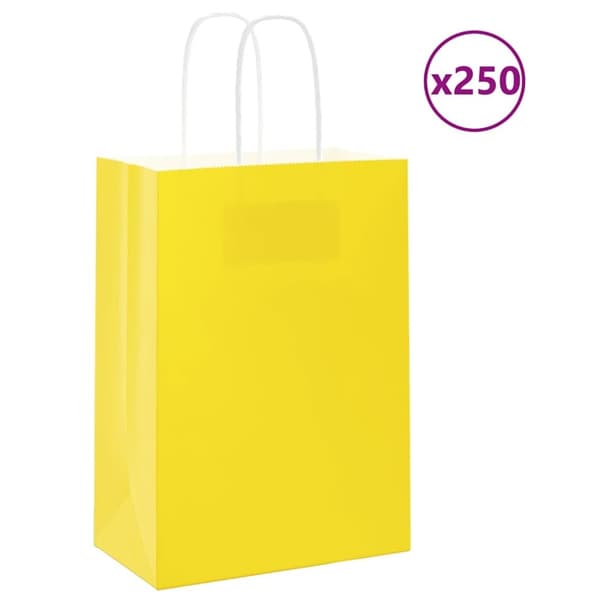vidaXL Kraftpapperspåsar 250 st med handtag gul 15x8x21 cm