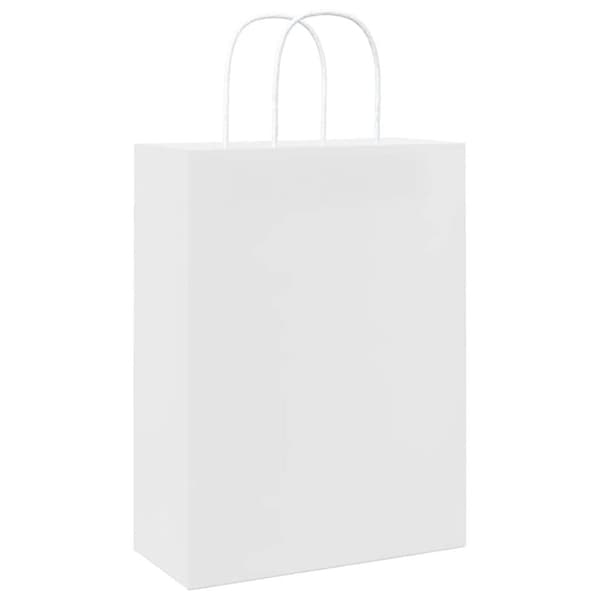 vidaXL Kraftpapperspåsar 50 st med handtag vit 26x12x35 cm
