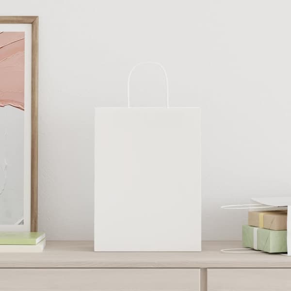 vidaXL Kraftpapperspåsar 50 st med handtag vit 26x12x35 cm