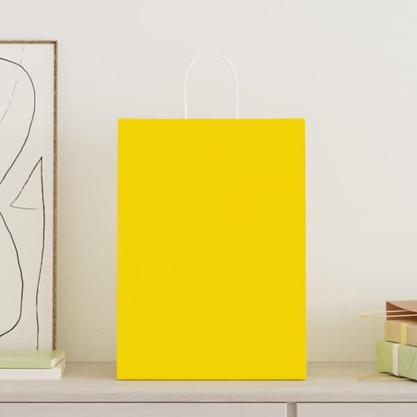 vidaXL Kraftpapperspåsar 50 st med handtag gul 32x17x44 cm