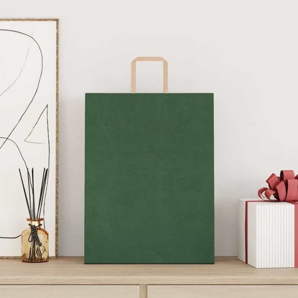 vidaXL Kraftpapperspåsar 50 st med handtag grön 32x12x42 cm