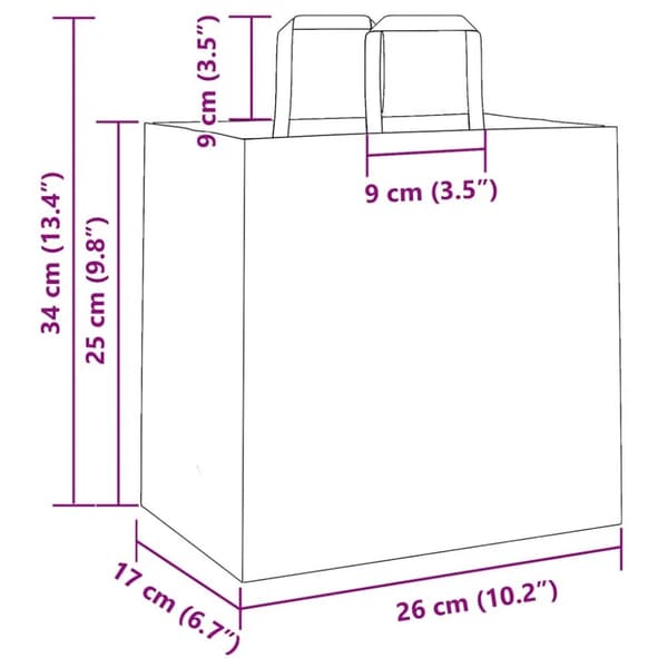 vidaXL Kraftpapperspåsar 50 st med handtag rosa 26x17x25 cm