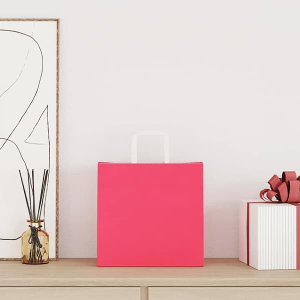 vidaXL Kraftpapperspåsar 50 st med handtag rosa 26x17x25 cm
