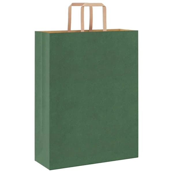 vidaXL Kraftpapperspåsar 250 st med handtag grön 32x12x42 cm
