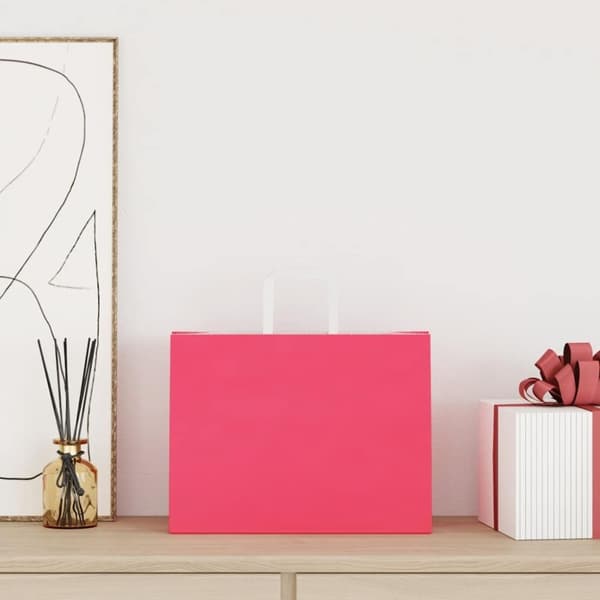 vidaXL Kraftpapperspåsar 50 st med handtag rosa 32x17x25 cm
