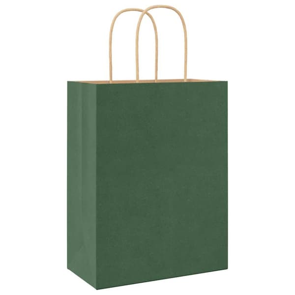 vidaXL Kraftpapperspåsar 50 st med handtag grön 21x11x28 cm