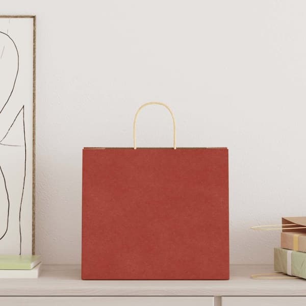 vidaXL Kraftpapperspåsar 250 st med handtag röd 32x22x28 cm