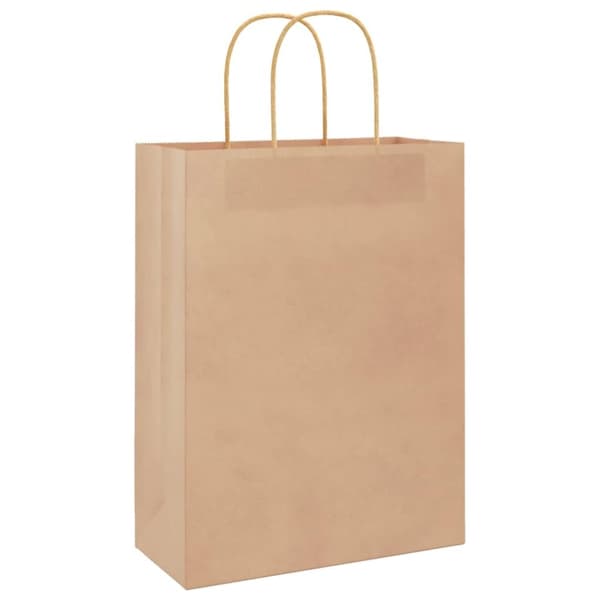 vidaXL Kraftpapperspåsar 250 st med handtag brun 26x12x35 cm