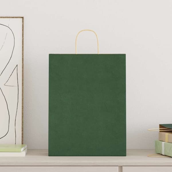 vidaXL Kraftpapperspåsar 250 st med handtag grön 32x12x42 cm