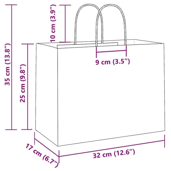 vidaXL Papirposer 250 stk med håndtak rosa 32x17x25 cm