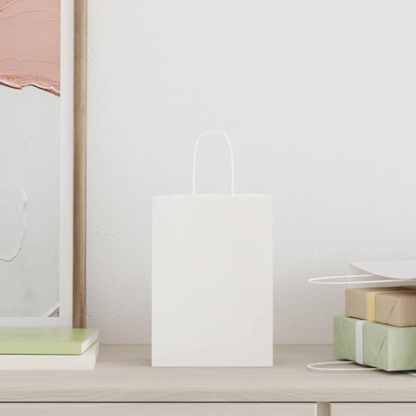 vidaXL Kraftpapperspåsar 50 st med handtag vit 15x8x21 cm